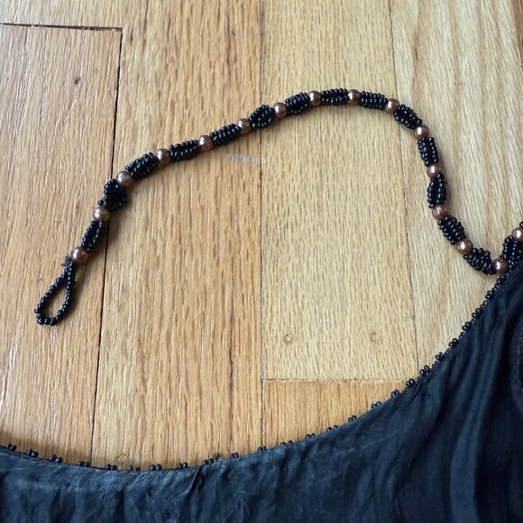 Vintage JLB Silk Black Beaded Sequin Tunic Top Size L (approx) 80's 90's Holiday - Picture 13 of 15